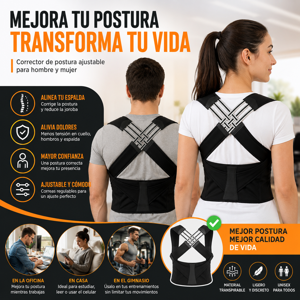Corrector de Postura Ajustable Premium: Espalda Sin Dolor